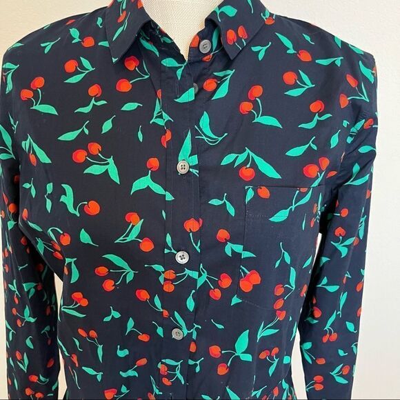 J. Crew Cherry Button Down Size Medium - Picture 3 of 5